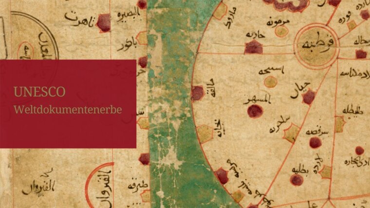 Das Buch der Wege und Reiche (كتاب المسالك والممالك), 1172 n. Chr., Ms. orient. A 1521, Ausschnitt aus der Karte des Maghreb (Blatt 13r)